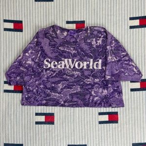 Vintage Sea World Orlando Purple Tie Dye cropped short sleeve tee shirt